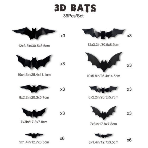 Sticker Halloween 36Pcs Bat Wall & Window, Garage Decoration. - BusDeals