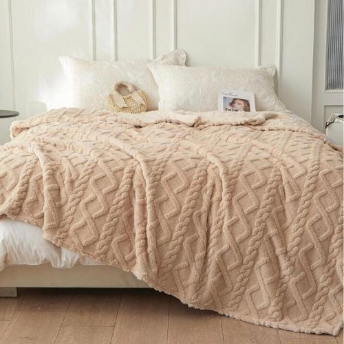 Taffeta fleece blanket super soft caramel color. - BusDeals