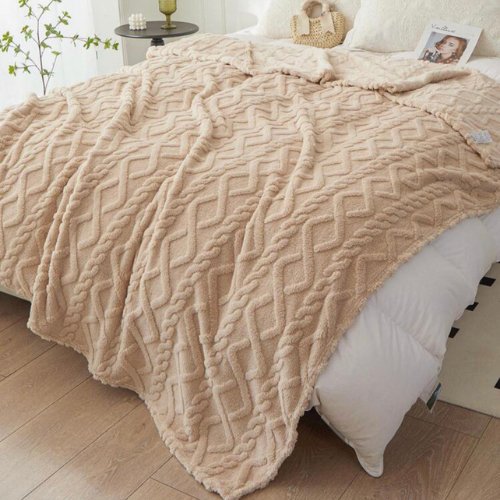 Throw Blanket Super Soft, Caramel Color, Woven Style. - BusDeals