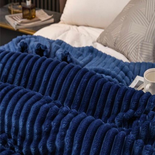 Throw Striped Blanket Super Soft, Blue Color. - BusDeals