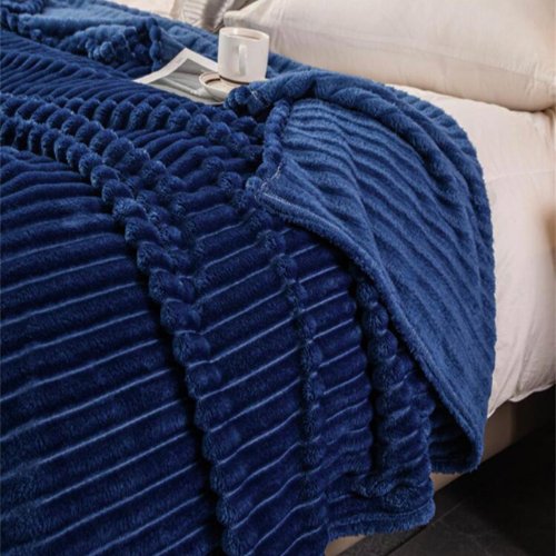 Throw Striped Blanket Super Soft, Blue Color. - BusDeals