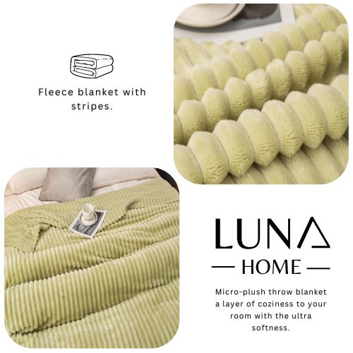 Throw Striped Blanket Super Soft, Pistachio Color. - BusDeals