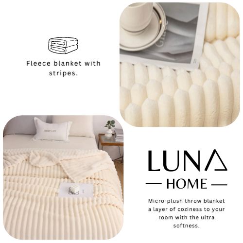 Throw Striped Blanket Super Soft, White Color. - BusDeals