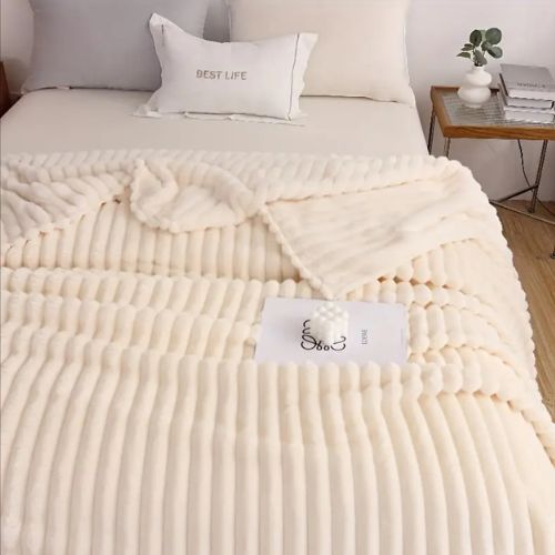 Throw Striped Blanket Super Soft, White Color. - BusDeals