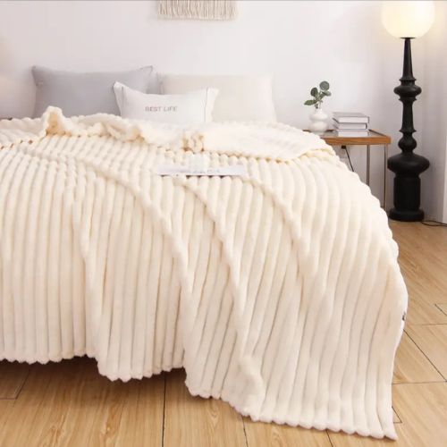 Throw Striped Blanket Super Soft, White Color. - BusDeals