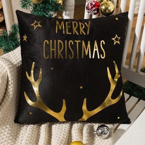 Trendy black and gold christmas design, Decorative cushion cover - BusDeals