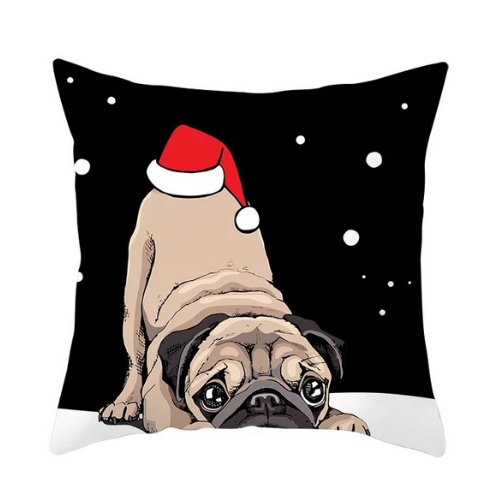 Trendy cute dog with santa hat print, Decorative cushion cover - BusDeals