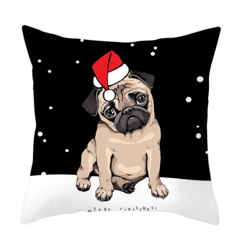Trendy cute dog with santa hat print, Decorative cushion cover - BusDeals