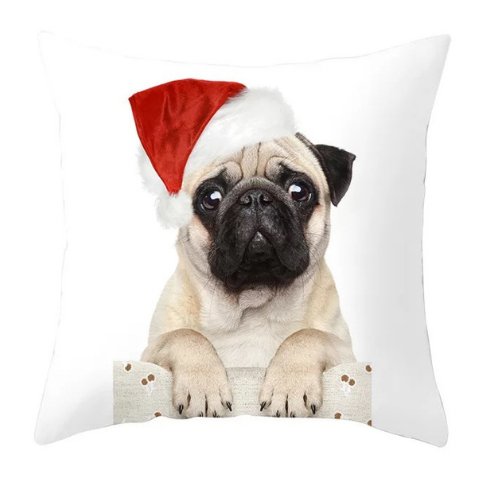 Trendy cute dog with santa hat print, Decorative cushion cover - BusDeals