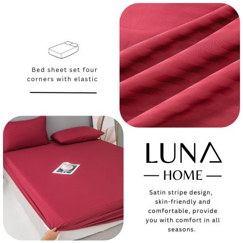 Variance Size 3 Piece Set, Bedsheet with 2 Pillow Cases, Berry Red Color - BusDeals