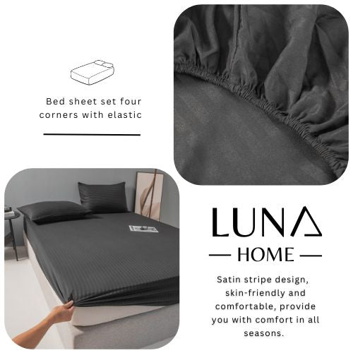 Variance Size 3 Piece Set, Bedsheet with 2 Pillow Cases, Black Color - BusDeals