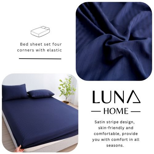 Variance Size 3 Piece Set, Bedsheet with 2 Pillow Cases, Dark Blue Color - BusDeals