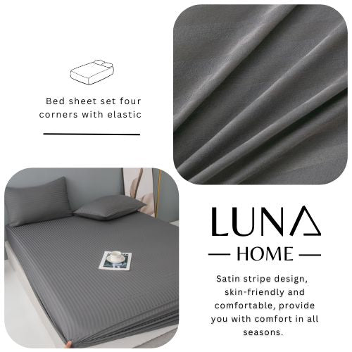 Variance Size 3 Piece Set, Bedsheet with 2 Pillow Cases, Dark Gray Color - BusDeals