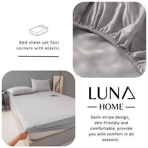 Variance Size 3 Piece Set, Bedsheet with 2 Pillow Cases, Light Gray Color - BusDeals