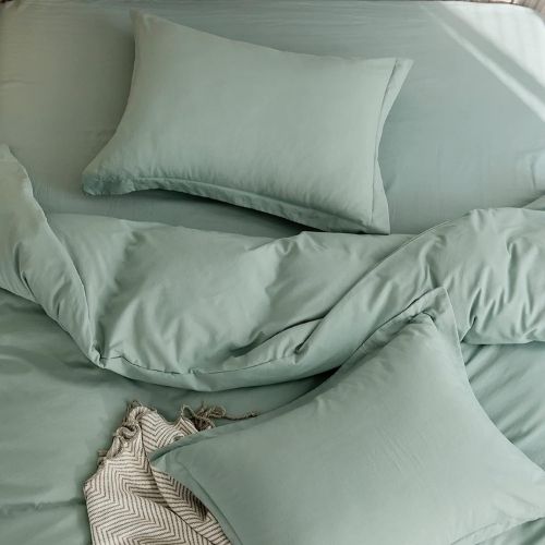 Washable Cotton 6 Piece King Size Duvet Cover Plain Design, Plain Green Color. - BusDeals