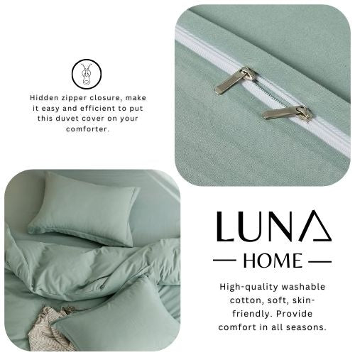 Washable Cotton 6 Piece King Size Duvet Cover Plain Design, Plain Green Color. - BusDeals