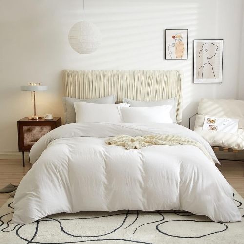 Washable Cotton 6 Piece King Size Duvet Cover Plain Design, Plain Off White. - BusDeals