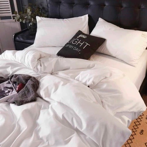 Without filler 4 Pieces single size, Plain pearl white color, Bedding set - BusDeals