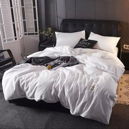 Without filler 4 Pieces single size, Plain pearl white color, Bedding set - BusDeals