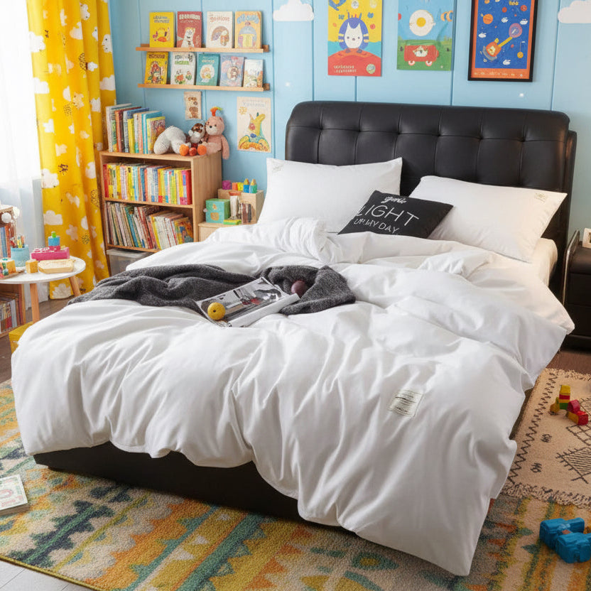 Without filler 4 Pieces single size, Plain pearl white color, Bedding set - BusDeals
