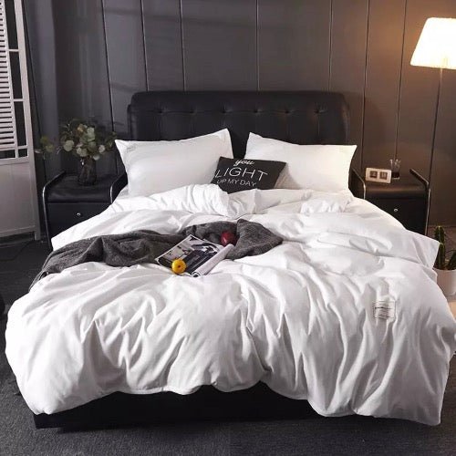 Without filler 4 Pieces single size, Plain pearl white color, Bedding set - BusDeals