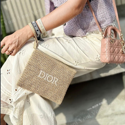 Dior Beauty Summer Counter Gift Raffia Cosmetic Clutch, Beige