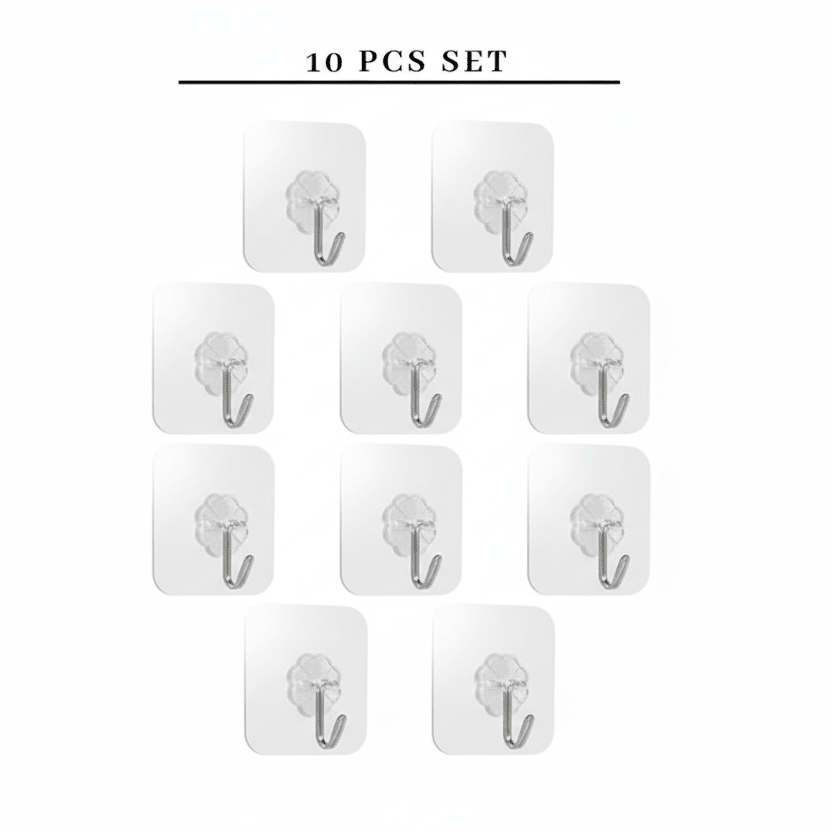 10 pieces set Transparent Adhesive Wall Hooks - BusDeals