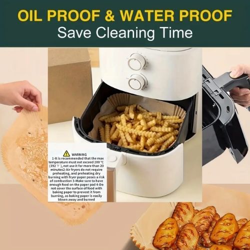 100pcs Premium Square Paper Air Fryer Liners - BusDeals