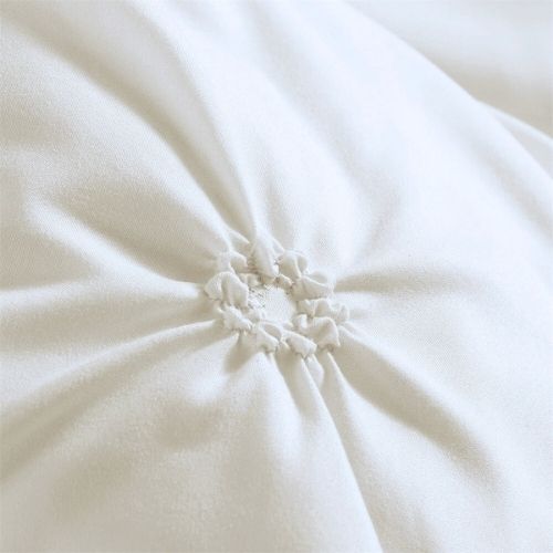 Premium 6 Piece King Size Duvet Cover Pinch Flower Design, Solid Off White, BusDeals Today
