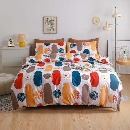 Queen Size 6 Pieces complete, Geometric Multicolor Design Bedding set.