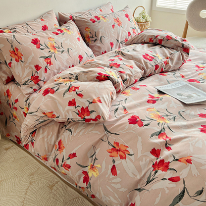 Queen size 6-piece modern duvet cover set with orange floral design.