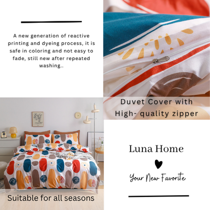 Queen Size 6 Pieces complete, Geometric Multicolor Design Bedding set.