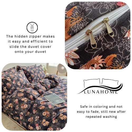 King size 6-piece  duvet cover set floral print, brown color.