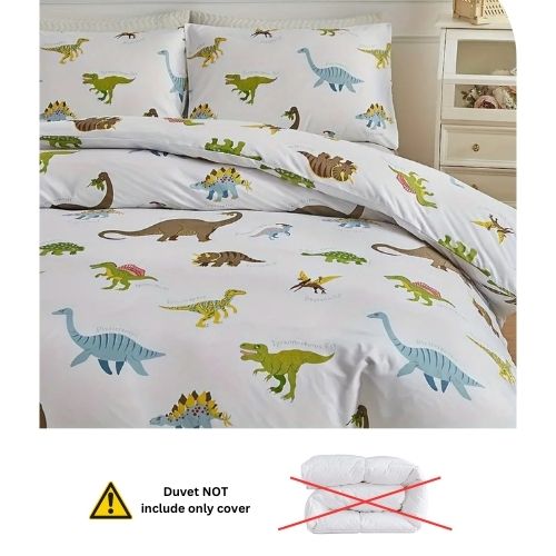 Single size 4 piece bedding set with dinosaur pattern duvet cover, BusDeals.Today