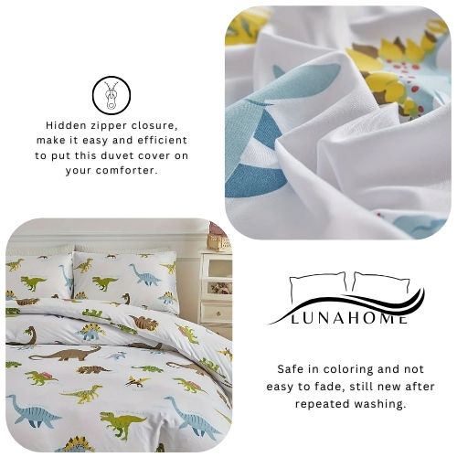 Single size 4 piece bedding set with dinosaur pattern duvet cover, BusDeals.Today