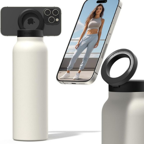 Water Bottle + Free Magnetic Booster Ring, Free, Works w/ All Devices Android & iOS - Stainless 800ML(CREAM). - BusDeals