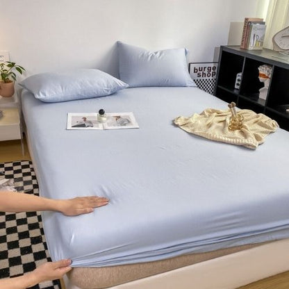 Single Size 3 Pieces Fitted Bedsheet Set, Washable Cotton, Light blue Color.