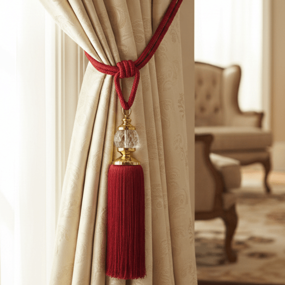 2 Pieces - Crystal Tieback, Curtain Holder, Maroon Color. - BusDeals