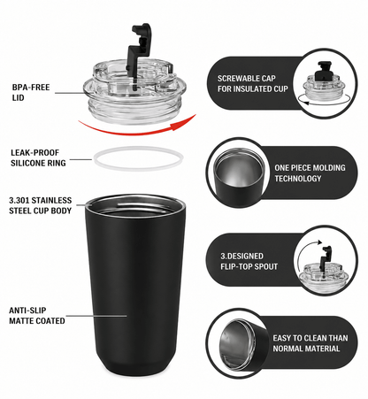 240ML Smeg Beverage Cup Travel Portable Car Drinking Coffee Thermos, Black. - BusDeals