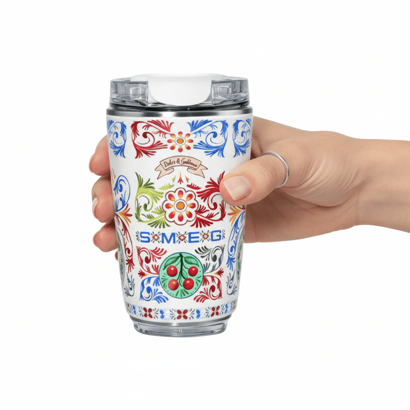 240ML Smeg Beverage Cup Travel Portable Car Drinking Cup Stainless Steel Vacuum Leak proof Coffee Thermos, Cream print - BusDeals