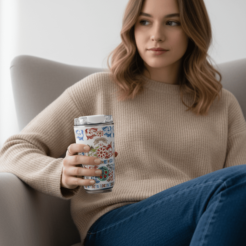 240ML Smeg Beverage Cup Travel Portable Car Drinking Cup Stainless Steel Vacuum Leak proof Coffee Thermos, Cream print - BusDeals