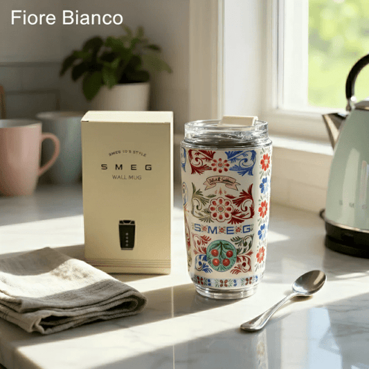 240ML Smeg Travel Portable Car Drinking Cup Stainless Steel Vacuum Leak proof Coffee Thermos, Fiore Blanco - BusDeals