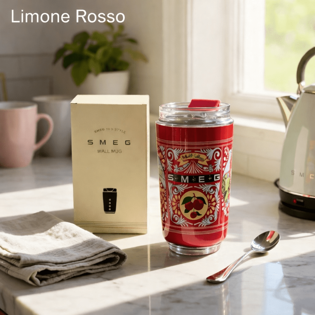 240ML Smeg Beverage Cup Travel Portable Car Drinking Cup Vacuum Leak proof Coffee Thermos, Limone Rosso - BusDeals