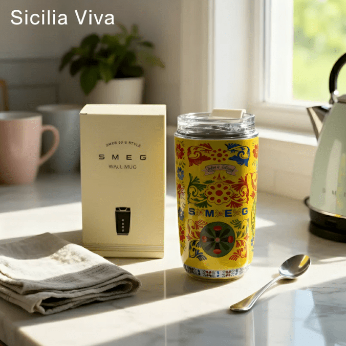 SMEG Cup Travel Portable Car Drinking Cup Stainless Steel Vacuum Leak proof Coffee Thermos, Sicilia Viva - BusDeals