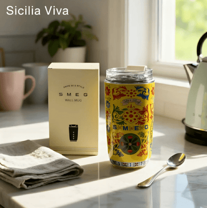 SMEG Cup Travel Portable Car Drinking Cup Stainless Steel Vacuum Leak proof Coffee Thermos, Sicilia Viva - BusDeals