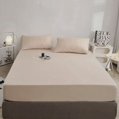 King Size 3 Pieces Fitted Bedsheet Set, Plain Beige Color.