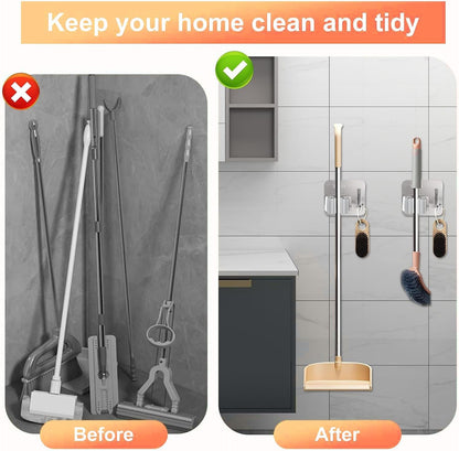 2pcs Steel Mop Holder with hook , No Drilling kitchen organizer Tools - BusDeals