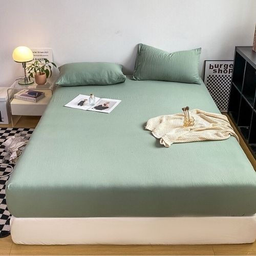 3 Pieces Fitted Bedsheet Set, Washable Cotton, Green Color, Various Sizes. - BusDeals