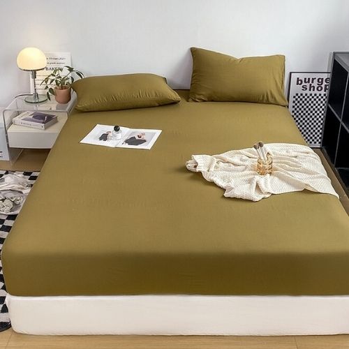 3 Pieces Fitted Bedsheet Set, Washable Cotton, Khaki Color, Various Sizes. - BusDeals