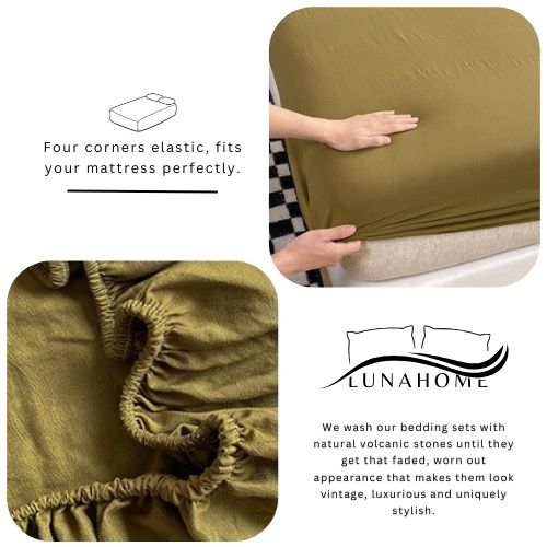 3 Pieces Fitted Bedsheet Set, Washable Cotton, Khaki Color, Various Sizes. - BusDeals